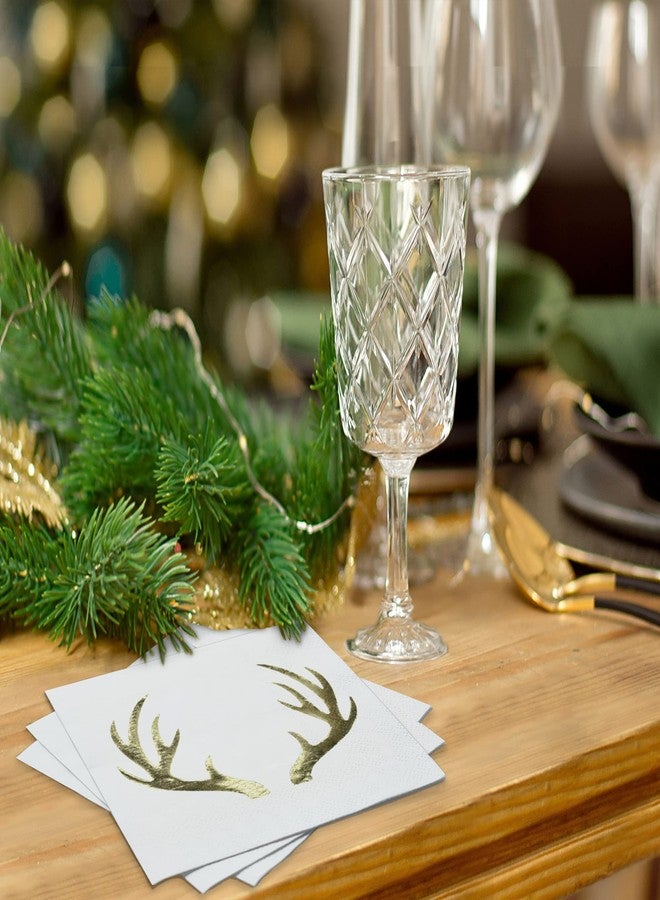 Sunshine Supply Antlers Christmas Cocktail Napkins - Gold Foil Deer Antler 3-Ply Disposable Holiday Napkins for Thanksgiving, Friendsgiving and Christmas Hosting - Image 2